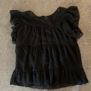 Black short ruffled sleeve blouse